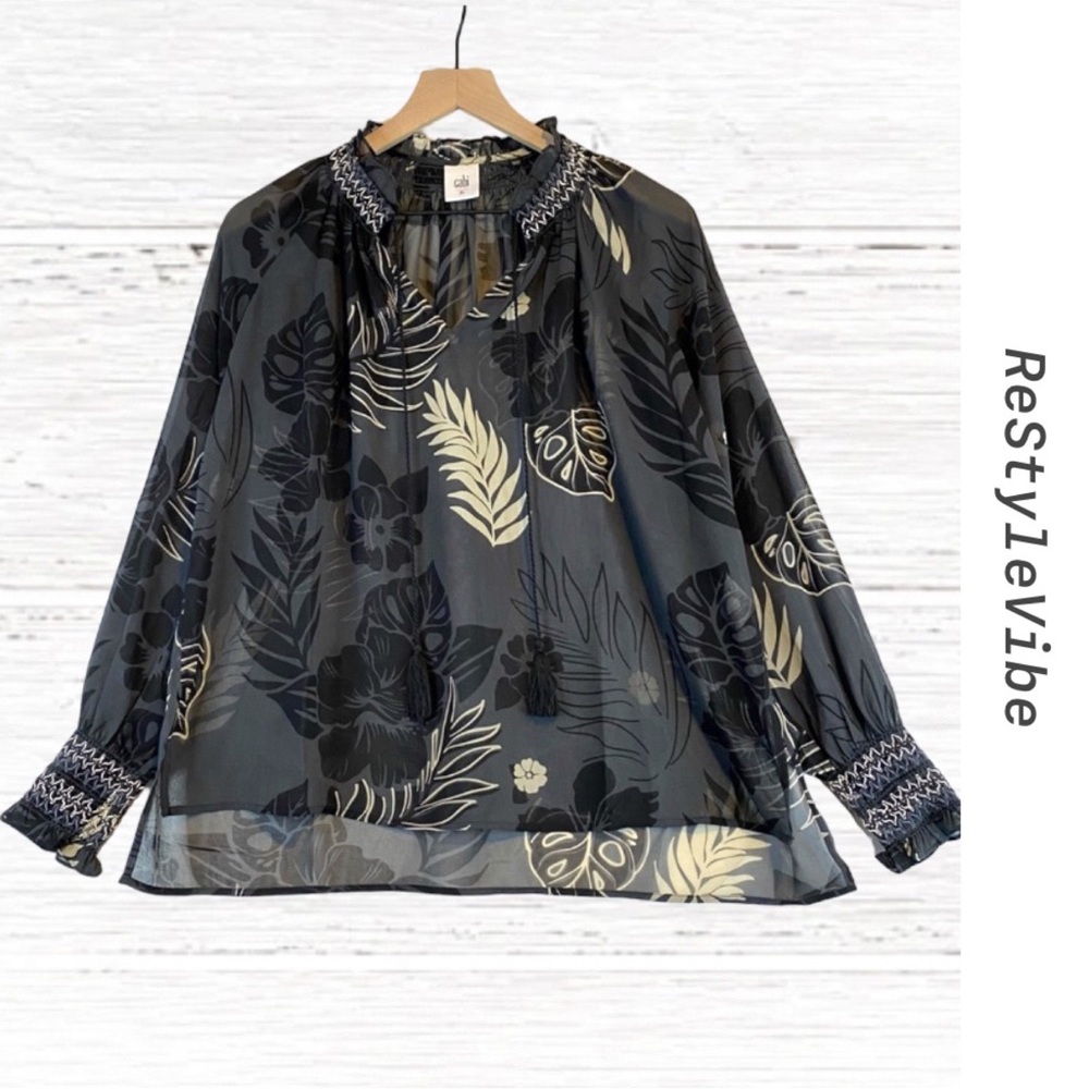Cabi Women’s Size XS Top Shirt Blouse Floral Sheer Long Sleeve Boho Style